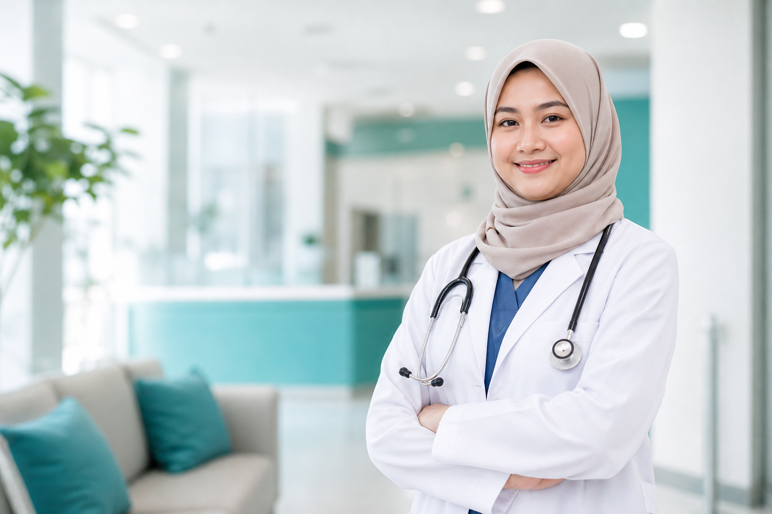 Malay healthcare professional in hijab at a clinic
